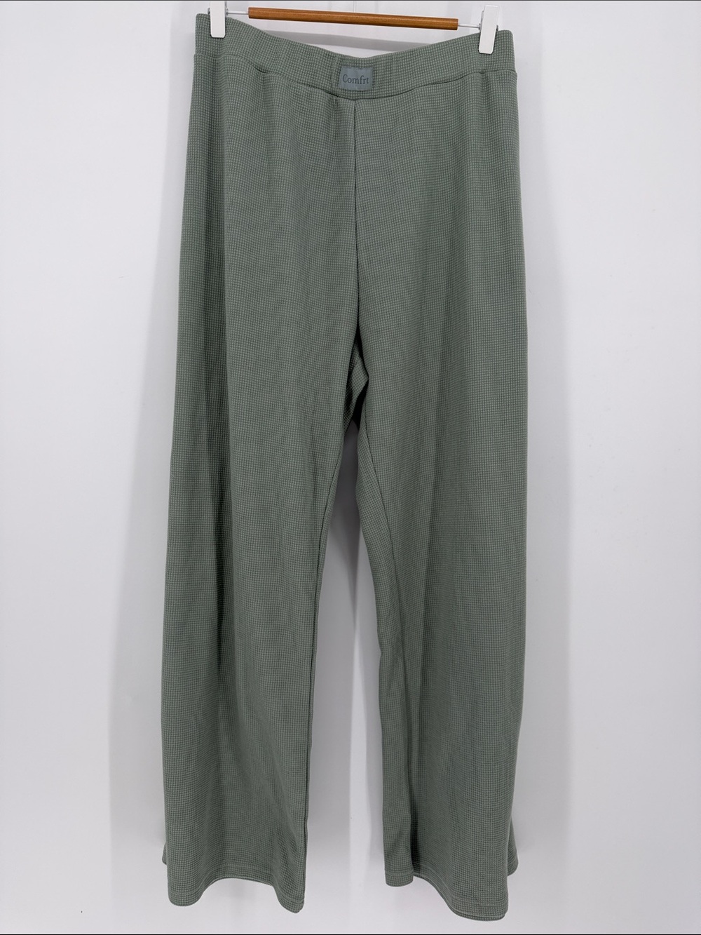 Comfrt Waffle Knit Lounge Pants 3XL Sage Green Wide Leg Cozy